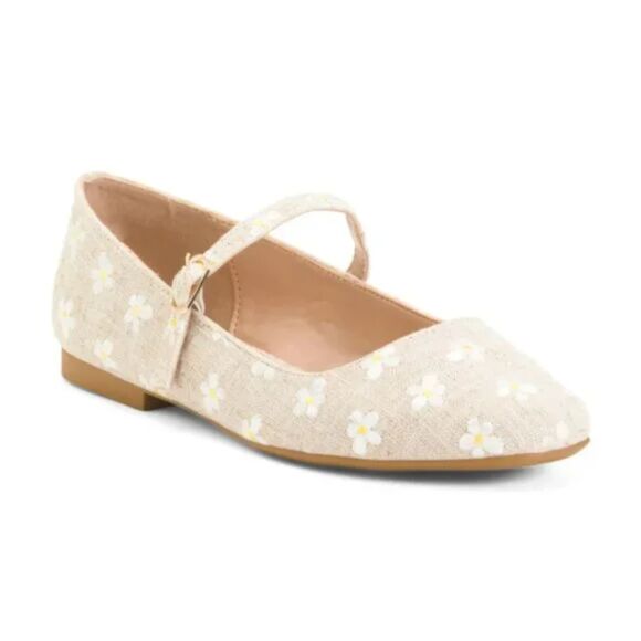 Steve Madden Vinetta Mary Jane Flats Women’s SZ 9.5 Linen With DAISIES NEW!! - Picture 1 of 8